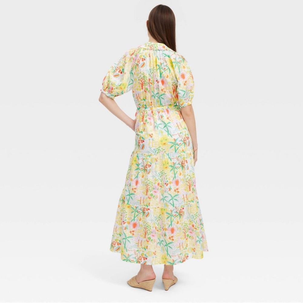 Roller Rabbit Floral Maxi Dress in White, Yellow, Green, Pink size L - Picture 3 of 4
